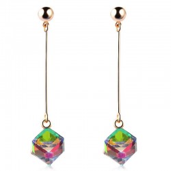 Fashion Long Earrings For Woman Jewelry Brincos Imitation Rhodium/ Gold-color Hot Sale Colorful Cube Crystal Stud Earring