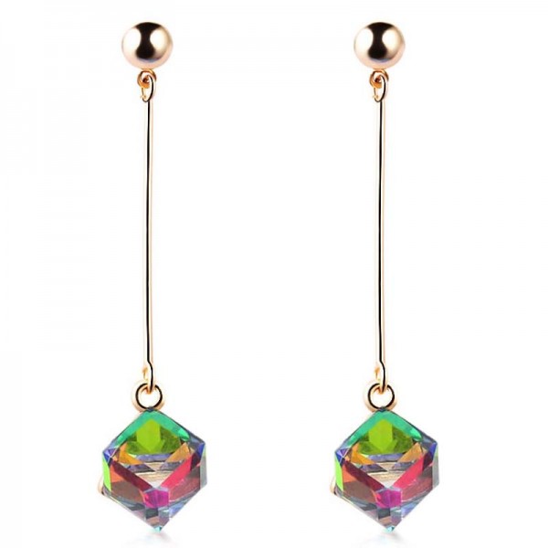 Fashion Long Earrings For Woman Jewelry Brincos Imitation Rhodium/ Gold-color Hot Sale Colorful Cube Crystal Stud Earring
