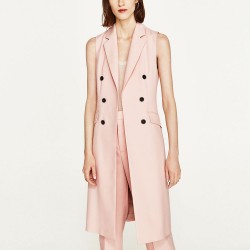 Fashion Long Vest Cardigan Open Stitch Button Sleeveless Turn-down Collar Pink Sweet Women Colete Top Brand Outerwear SY17-03-65