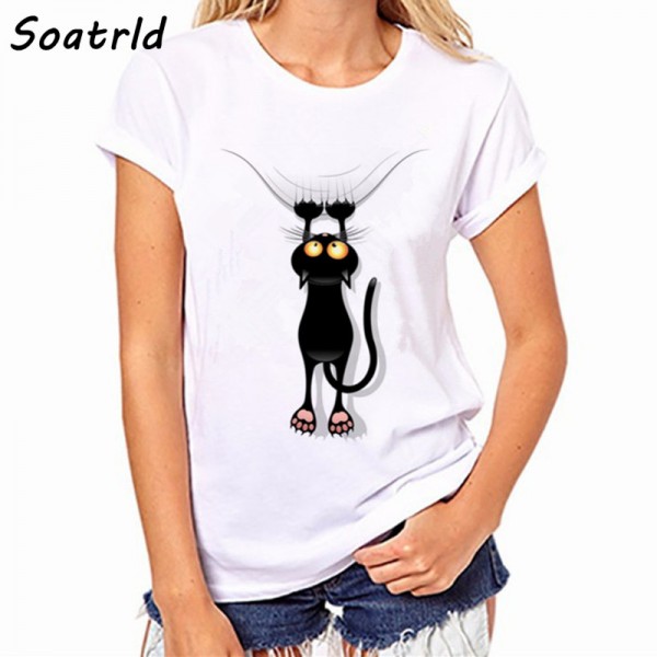 Fashion Naughty Black Cat 3D T shirt Women Lovely Shirt 2017 Casual Short Sleeve O-neck Tee Shirt Women's T-shirt