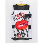 Fashion Novelty Letters Red lips print women's summer tank tops new cool holes fabric casual tanks for girls low price free ship