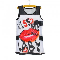 Fashion Novelty Letters Red lips print women's summer tank tops new cool holes fabric casual tanks for girls low price free ship