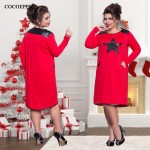 Fashion Print Star winter women dresses big sizes NEW 2017 plus size women clothing Long sleeve dress casual o-neck loose dress