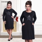 Fashion Print Star winter women dresses big sizes NEW 2017 plus size women clothing Long sleeve dress casual o-neck loose dress