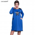 Fashion Print Star winter women dresses big sizes NEW 2017 plus size women clothing Long sleeve dress casual o-neck loose dress