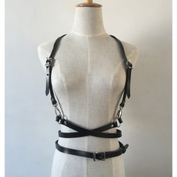 Fashion Punk Harajuku O-Ring Garters Faux Leather Body Bondage Cage Sculpting Harness Waist Belt Straps Suspenders Belt