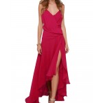 Fashion Sexy Chiffon Dress Cross over V-Neck Sleeveless Backless Straps Back Zipper Asymmetrical Chiffon Long Dress DR12883CT