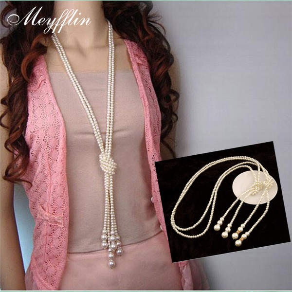Fashion Simulated Pearl Jewelry Necklace for Women Choker Long Statement Necklace 2017 Colares Femininos Bijuterias Collar