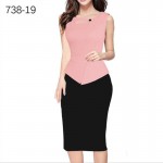 Fashion Sleeveless Asymmetrical Neck Pacthwork Sexy Club Women Dress Slim Bodycon Knee-Length Pencil Elegant Party Night Dresses