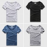 Fashion Slim Fit V Neck T-Shirt Men Cotton Basic Solid Plain Black White T Shirt Male Top Tees Short Sleeve