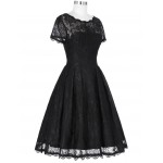 Fashion Summer Dress Women Rockabilly Vestidos Crew Neck Real Picture Elegant Black Lace Dress for Ladies Vintage Dresses