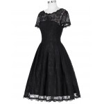 Fashion Summer Dress Women Rockabilly Vestidos Crew Neck Real Picture Elegant Black Lace Dress for Ladies Vintage Dresses