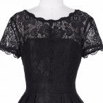 Fashion Summer Dress Women Rockabilly Vestidos Crew Neck Real Picture Elegant Black Lace Dress for Ladies Vintage Dresses