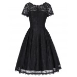 Fashion Summer Dress Women Rockabilly Vestidos Crew Neck Real Picture Elegant Black Lace Dress for Ladies Vintage Dresses