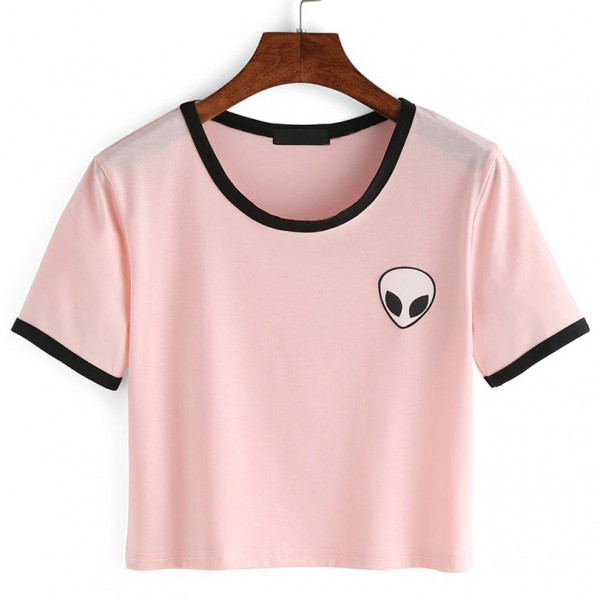 Fashion Summer Kawaii Design Print Aliens T Shirts Women Short Sleeve Tops Tees Comfortable Female Pink T-shirts Ukraine