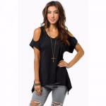 Fashion T-Shirt Women Off Shoulder Pure color Short Sleeve Summer Top Jumper T Shirt Feminina Women Tops Tee Femme