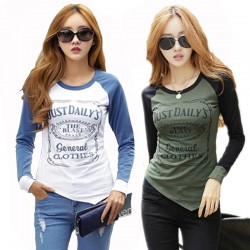 Fashion T shirt Women Cotton Long Sleeve Tshirt  Patchwork Raglan Sleeve T-shirts for Women Plus Size Female T-shirt Winter Tops