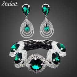 Fashion Wedding Bridal Jewelry Sets Rhinestone Austrian Crystal Jewelry Set Bracelet Earrings Pendant Set Vintage Accessories