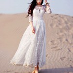 Fashion Women Dress Casual Ethnic White Lace Maxi Dress Women Vintage Tunic Beach Vacation Boho Long Dress Plus Size S-XL