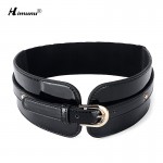 Fashion Women Elastic Belt  Pin Buckle Cowskin Genuine Leather Belt For Women Wide Waist Belts Casual luxury Belts Womens