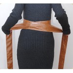 Fashion Women Elegant PU Leather Wrap Around Bowknot Bind Wide Waistband Corset Cinch Belts All-match Wide Female Belt