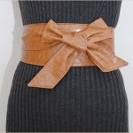 Fashion Women Elegant PU Leather Wrap Around Bowknot Bind Wide Waistband Corset Cinch Belts All-match Wide Female Belt