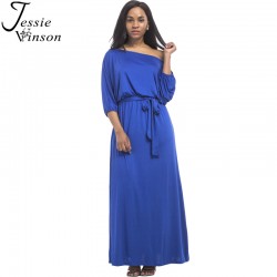 Fashion Women Half Lantern Sleeve Maxi Dress Slash Neck Solid Color Long Dress Engagement Evening Party Floor Length Dress