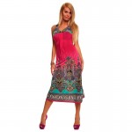 Fashion Women's Sexy Fashion Long Summer Casual Printed Maxi Beach Dress With Strap Neon Dress For Ladies 4153
