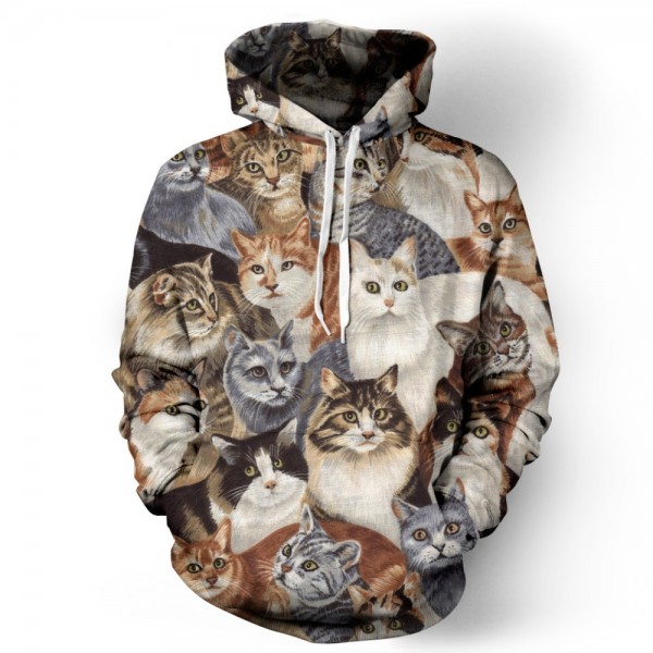 Fashion brand-clothing couples hoodies 3D print lovely cat men sweatshirt cool hip hop hoodies men tracksuit 