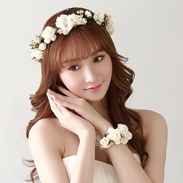 Fashion bride floral hoop headwear high quality artificial jasmine flower garland pop women beach photo wreath hair accessories