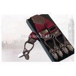 Fashion leather alloy 6 clips male vintage casual suspenders commercial western-style trousers man's braces strap