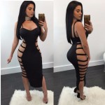 Fashion sexy dresses 2017 new arrivals women summer black sleeveless strapless backless hollow out slim hip bandage dress