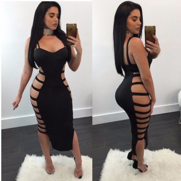 Fashion sexy dresses 2017 new arrivals women summer black sleeveless strapless backless hollow out slim hip bandage dress