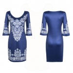 Fashion women Summer Ethnic style Sexy round collar Cashew flowers Paisley classical printing Elastic force dress