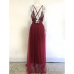 Fashion women dress 2016 new autumn Red wine sleeveless deep v backless mesh Stitching sequins sexy Birthday Party maxi dress