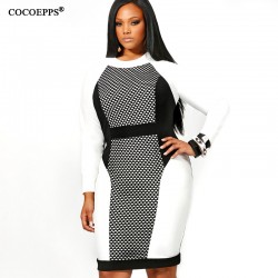 Fashionable Women Dresses Big Size New 2017 Plus Size Women Stitching Winter Dress Slim O-neck Gauze Office Bodycon Dress