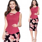 Faux 2 pcs Spring Summer Euro US Fashion Vestidos Print Floral Patchwork Casual Work Sleeveless Bodycon office Tunic Dress 085