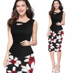 Faux 2 pcs Spring Summer Euro US Fashion Vestidos Print Floral Patchwork Casual Work Sleeveless Bodycon office Tunic Dress 085