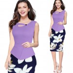 Faux 2 pcs Spring Summer Euro US Fashion Vestidos Print Floral Patchwork Casual Work Sleeveless Bodycon office Tunic Dress 085