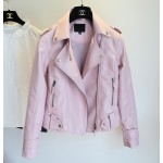 Female 2017 New Design Spring Autumn PU Leather Jacket Faux Soft Leather Coat Slim Black Rivet Zipper Motorcycle Pink Jackets
