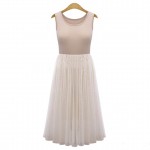 FinalFit Tulle Midi Summer Dress Women Casual Pleated Slim Gauze Two Piece Women Dress Vestidos Long Sundress+Tops