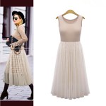 FinalFit Tulle Midi Summer Dress Women Casual Pleated Slim Gauze Two Piece Women Dress Vestidos Long Sundress+Tops