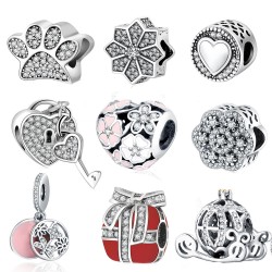 Fit Pandora Charm Original Bracelet Silver 925 2016 Autumn Winter DIY Berloque Enamel Poetic Bloom With Zircon Flower Heart Bead