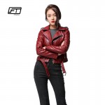 Fitaylor 2017 Spring Autumn Women Faux Soft Leather Jacket Long Sleeve Pink Biker Coat Zipper Design Motorcycle PU Red Jacket