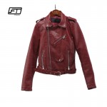 Fitaylor 2017 Spring Autumn Women Faux Soft Leather Jacket Long Sleeve Pink Biker Coat Zipper Design Motorcycle PU Red Jacket