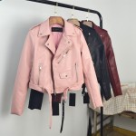 Fitaylor 2017 Spring Autumn Women Faux Soft Leather Jacket Long Sleeve Pink Biker Coat Zipper Design Motorcycle PU Red Jacket