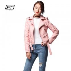 Fitaylor 2017 Spring Autumn Women Faux Soft Leather Jacket Long Sleeve Pink Biker Coat Zipper Design Motorcycle PU Red Jacket