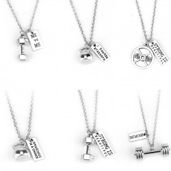 Fitness Gym necklace dumbbell necklace Pendant Jewelry Bodybuilding Necklaces Men Women Sport Kettlebell Barbell Dumbbell Gift