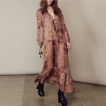 Floral print boho chiffon long dress Autumn winter tassel ruffle hem maxi dress robe Vintage loose beach dress vestidos