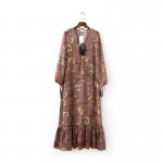 Floral print boho chiffon long dress Autumn winter tassel ruffle hem maxi dress robe Vintage loose beach dress vestidos